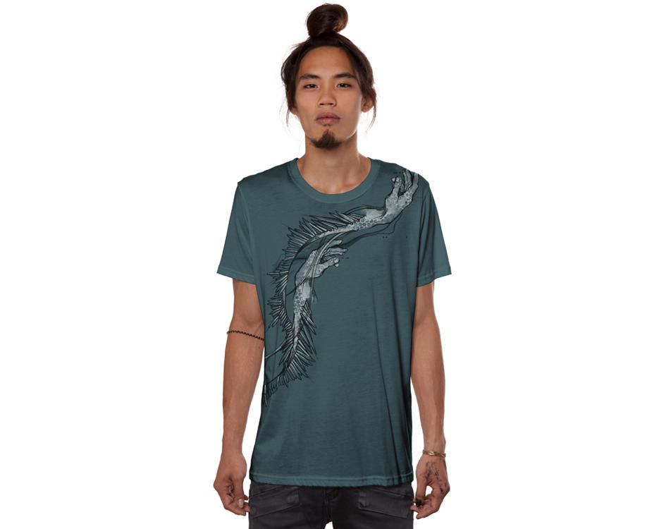 man t-shirt with a jally fish print in turquise
